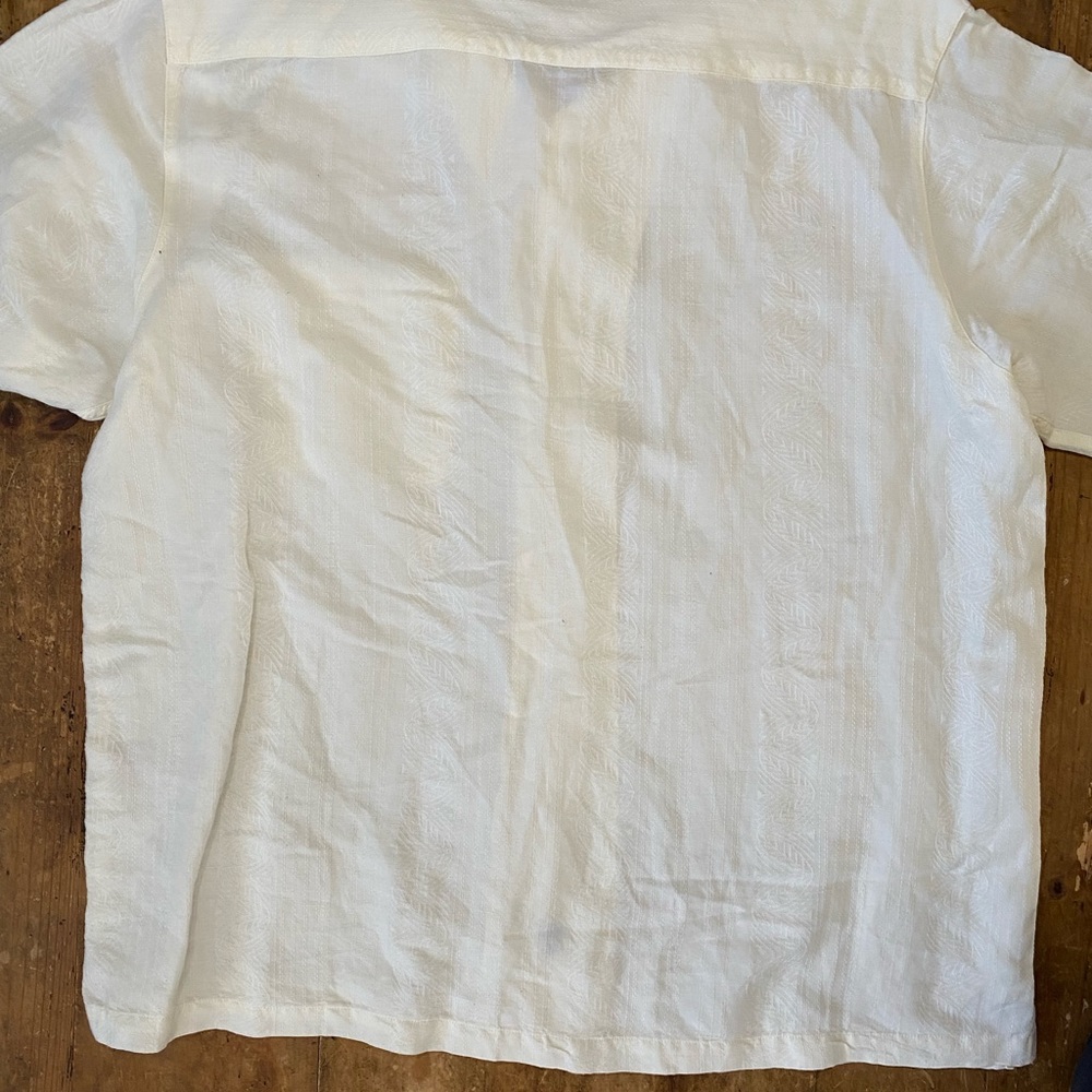 Caribbean Men's Shirt Cream Button Up Short Sleeve Size XL floral Linen/rayon - Picture 3 of 10